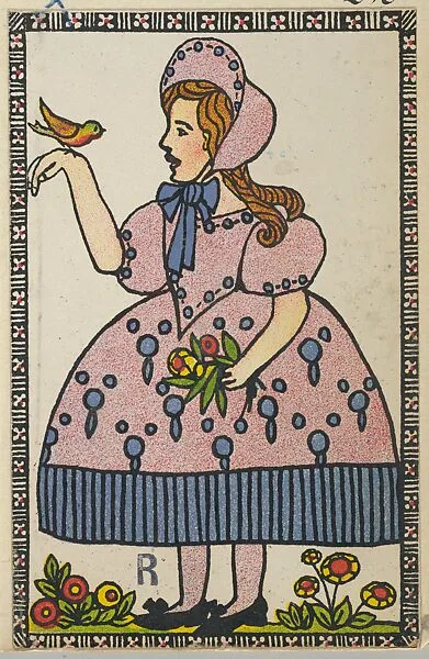 Girl with Flowers and a Bird — Wiener Werkstätte|Anonymous, Austrian, Viennese, 20th century