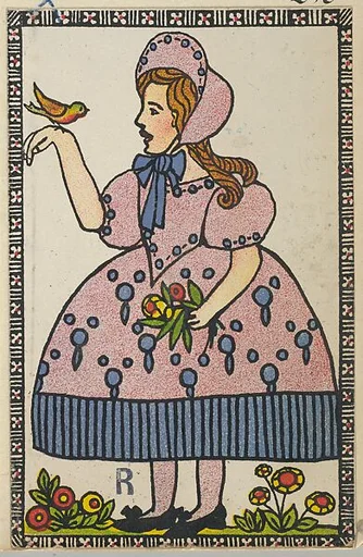 Girl with Flowers and a Bird