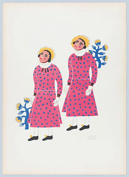Two men from Santa Ana Chiautempan dressed as women, from the portfolio 'Carnival in Mexico' — Carlos Mérida|Talleres Gráficos de la Nación, Mexico, D.F.