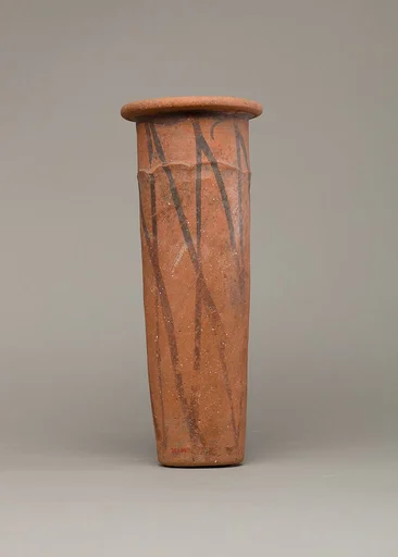Wavy-handled jar with cross-hatched design