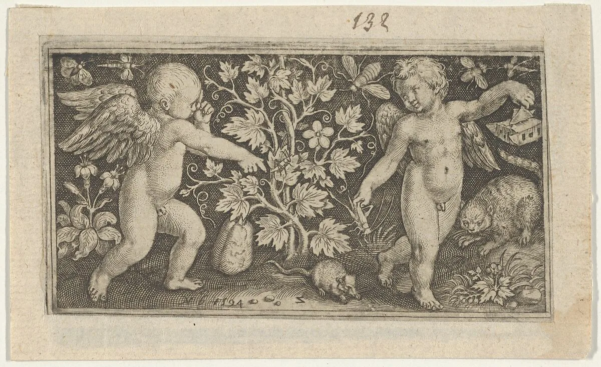 Two Genii with a Cat and a Rat — Nicolaes de Bruyn|Assuerus van Londerseel