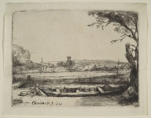 Canal with a Large Boat and a Bridge