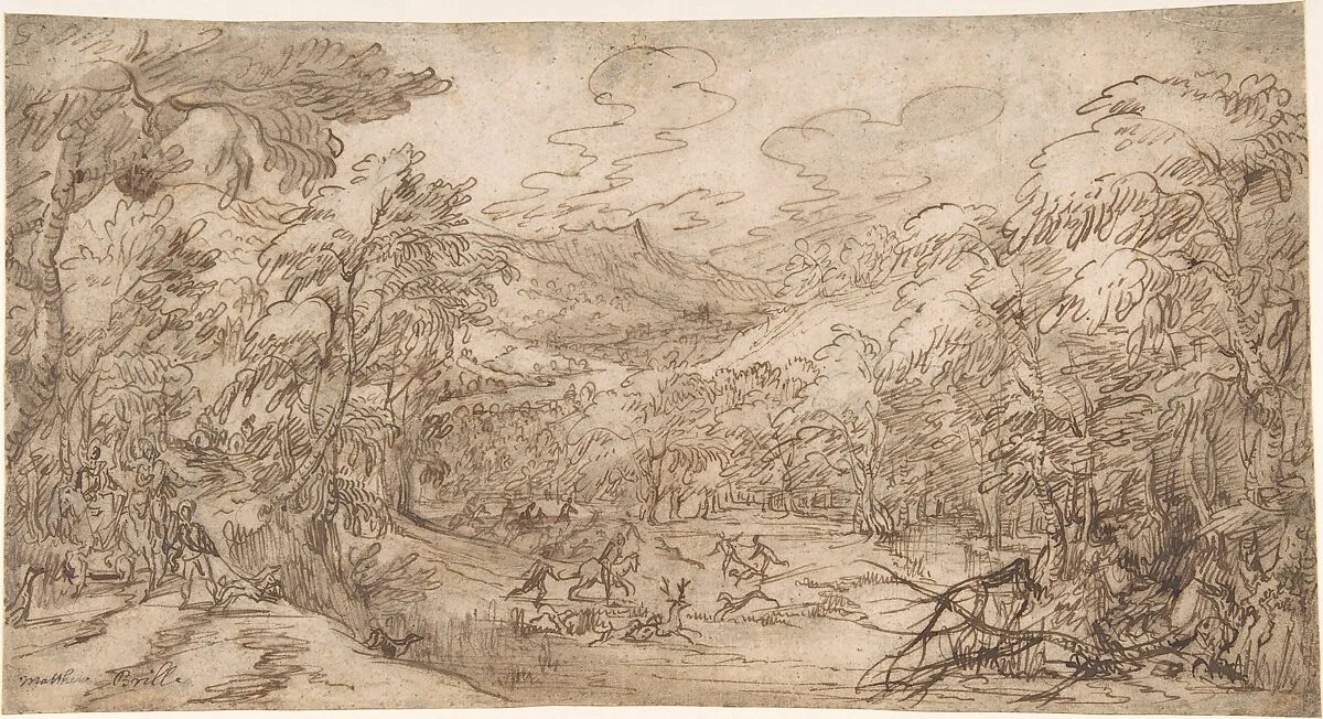 Wooded Landscape with Stag Hunt — Tobias Verhaecht