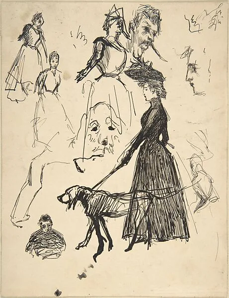 (r) Sketches of Andrée Bonnard, the dog Ravageau, Claude Terrasse and, at lower left, the artist, himself, c. 1889; (v) A Grass Hut before a Wattled Fence — Pierre Bonnard