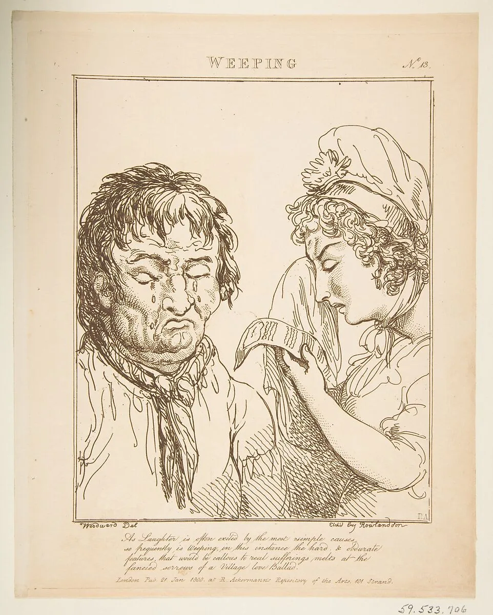 Weeping (Le Brun Travested, or Caricatures of the Passions) — George Murgatroyd Woodward|Rudolph Ackermann, London|Thomas Rowlandson