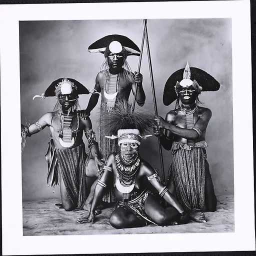 Woman with Three Tribesmen, New Guinea
