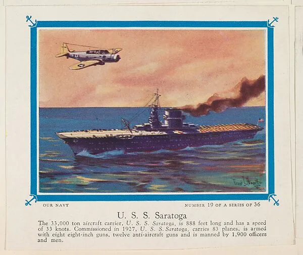 No. 19, U. S. S. Saratoga, collector card from the Our Navy series (D62), issued by the Kelley Baking Company — Kelley Baking Company