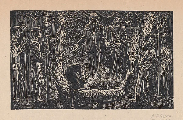 Miguel Hidalgo talking to farmers bearing arms , illustration for 'Hidalgo' — Alfredo Zalce