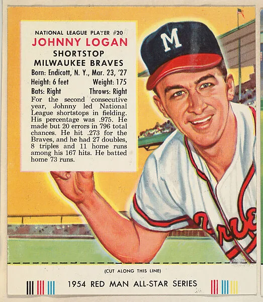 Johnny Logan, from the Major League All Stars series (T234), issued by Red Man Chewing Tobacco — Red Man Chewing Tobacco