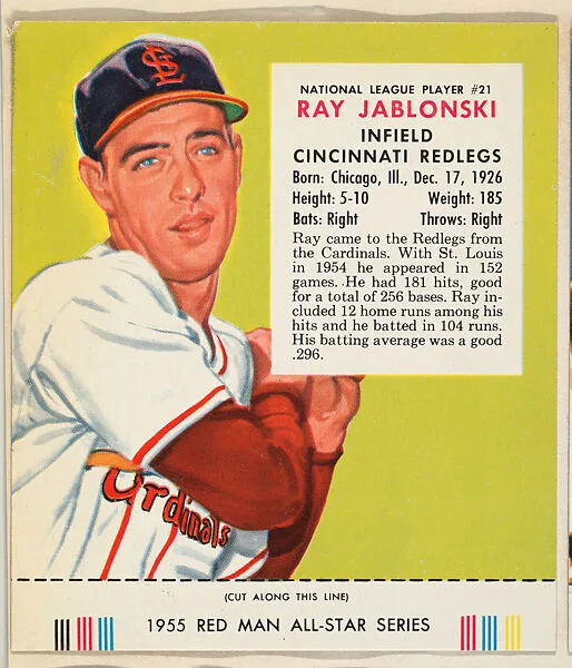 Ray Jablonski, from the Major League Baseball series (T235), issued by Red Man Chewing Tobacco — Red Man Chewing Tobacco