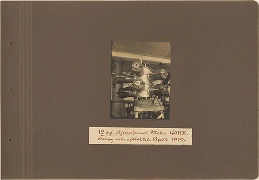 12 cyl. stjerneformet Motor 160HK. Forsog ikke aflluttede April 1919.