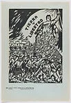 Plate 59: Felipe Carrillo Puerto carrying a banner with the words 'Tierra y Libertad' leading many supporters, from the portfolio 'Estampas de la revolución Mexicana' (prints of the Mexican Revolution) — Fernando Castro Pacheco|Taller de Gráfica Popular
