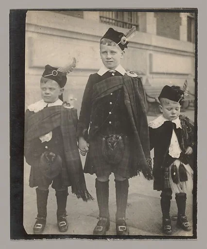 [Scottish Boys in Kilts, Ellis Island, New York]