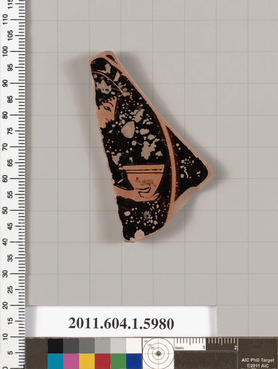 Terracotta fragment of a kylix (drinking cup) — Euergides Painter
