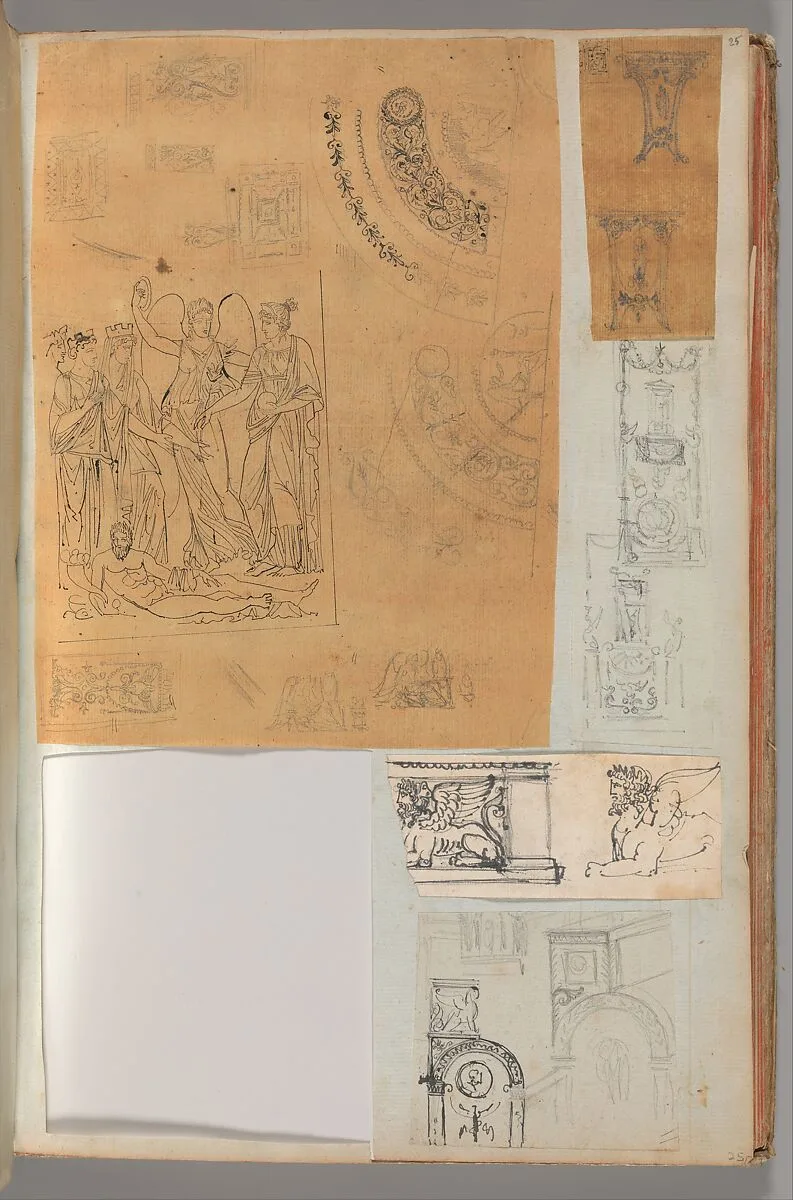 Page from a Scrapbook containing Drawings and Several Prints of Architecture, Interiors, Furniture and Other Objects — Pierre François Léonard Fontaine|Charles Percier