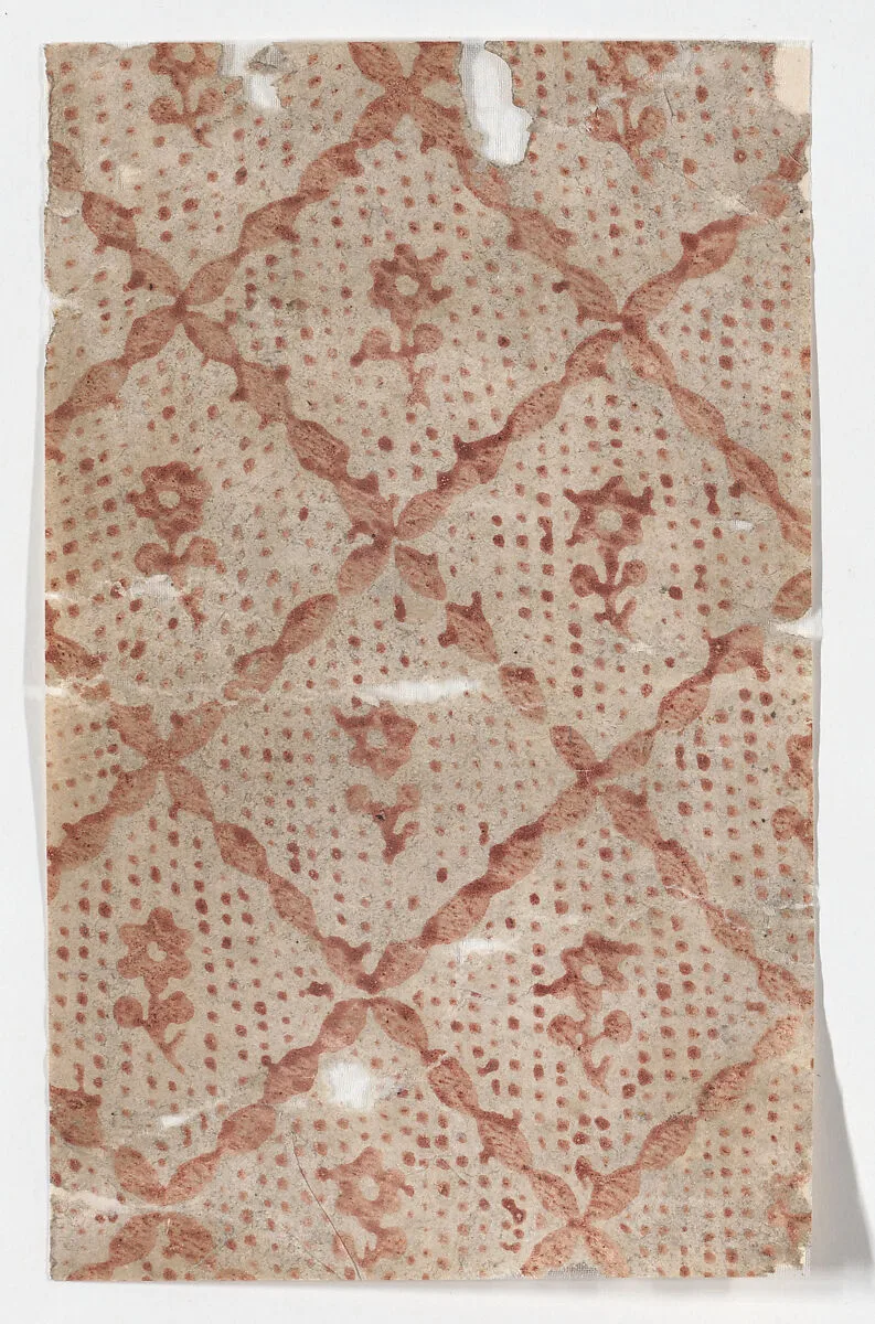 Sheet with overall lattice pattern with dots and flowers — Anonymous