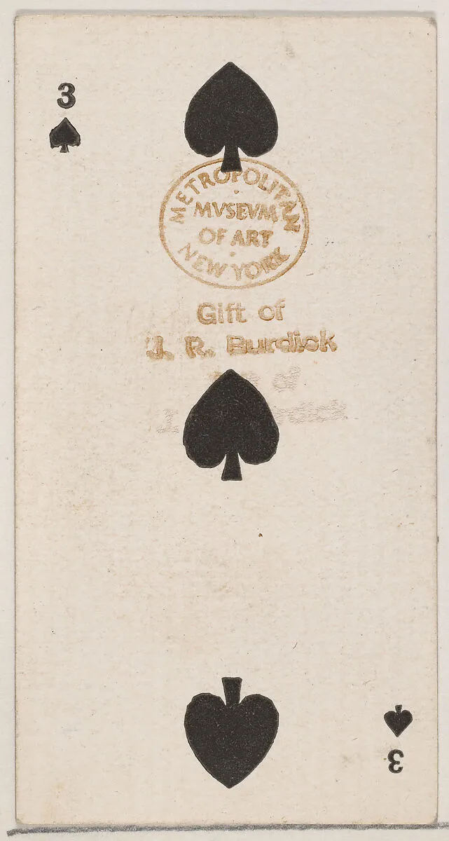 Three Spades (black), from the Playing Cards series (N84) for Duke brand cigarettes — W. Duke, Sons & Co.