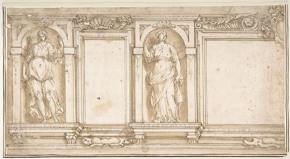 Design for Wall Decoration with Two Female Figures — Il Pomarancio (Niccolò Circignani)