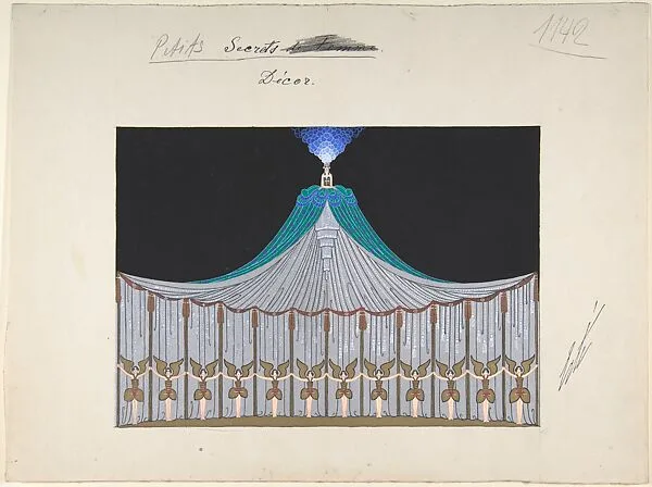 Design for Stage Set, "Petits Secrets Décor" for "Manhattan Mary," Majestic Theater, New York — Erté (Romain de Tirtoff)