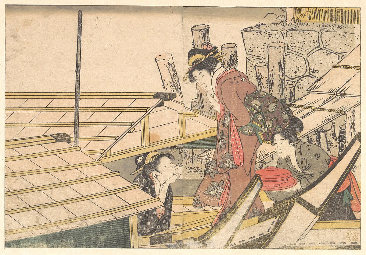 四季の花|Girls Getting on Board a Boat, from the illustrated book Flowers of the Four Seasons — Kitagawa Utamaro