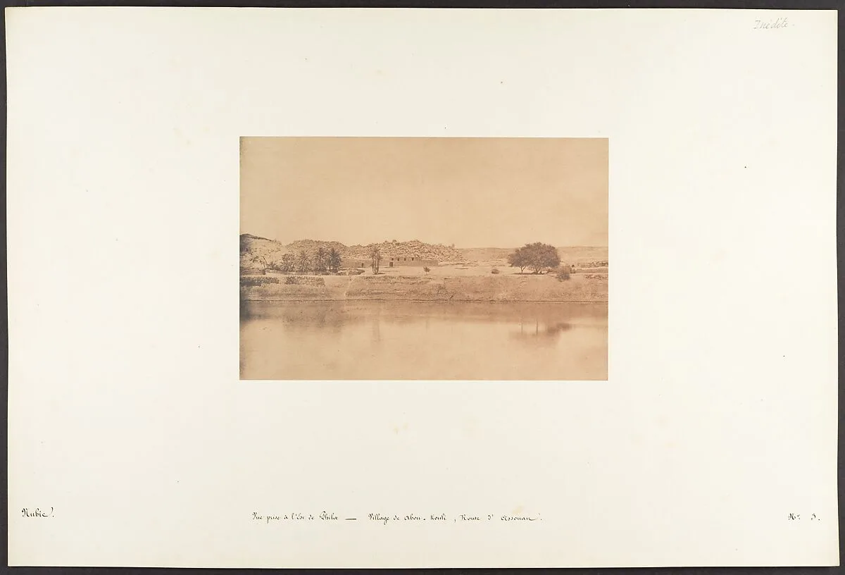 Vue prise à l'Est de Philae - Village de Abou-Kouli; Route d'Assouan — Maxime Du Camp