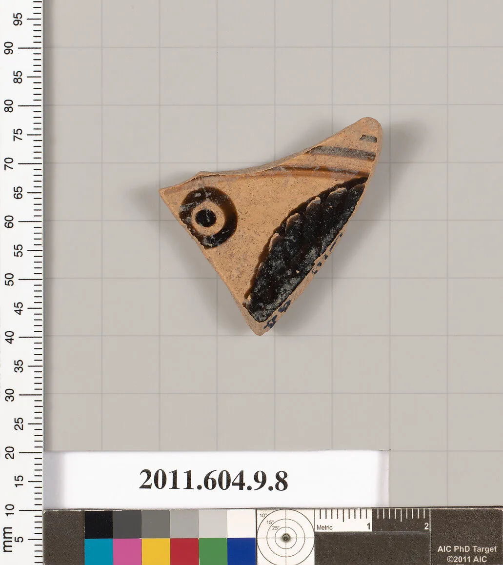 Terracotta fragment of a kylix (drinking cup) — Rider Painter