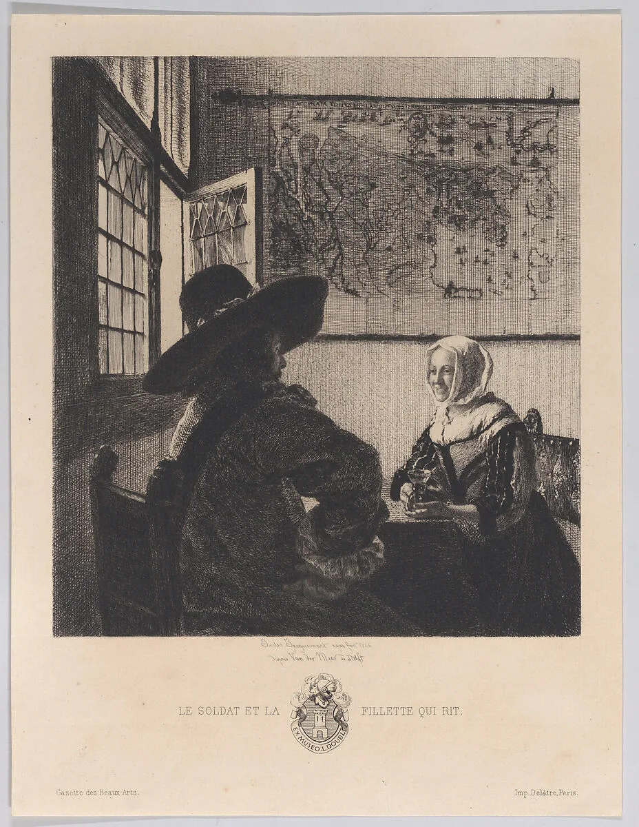Officer and Laughing Girl, after Vermeer — Auguste Delâtre|Gazette des Beaux-Arts|Johannes Vermeer|Jules-Ferdinand Jacquemart