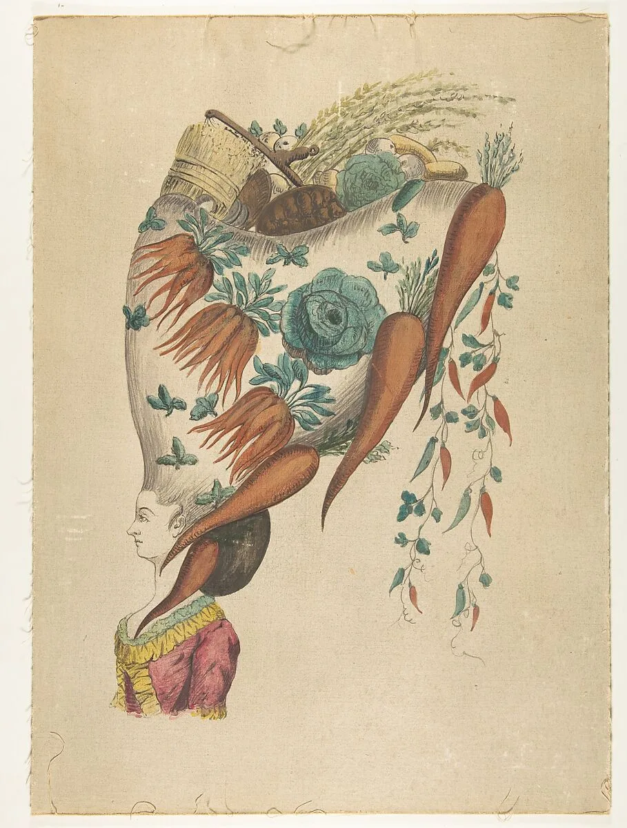 Fantastic Hairdress with Fruit and Vegetable Motif — Anonymous, French, 18th century