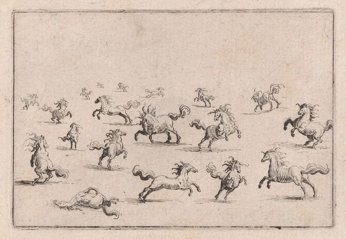 Chevaux Courant en Liberté (Horses Running Freely), from Les Caprices Series B, The Nancy Set — Jacques Callot|Lorenzo de' Medici