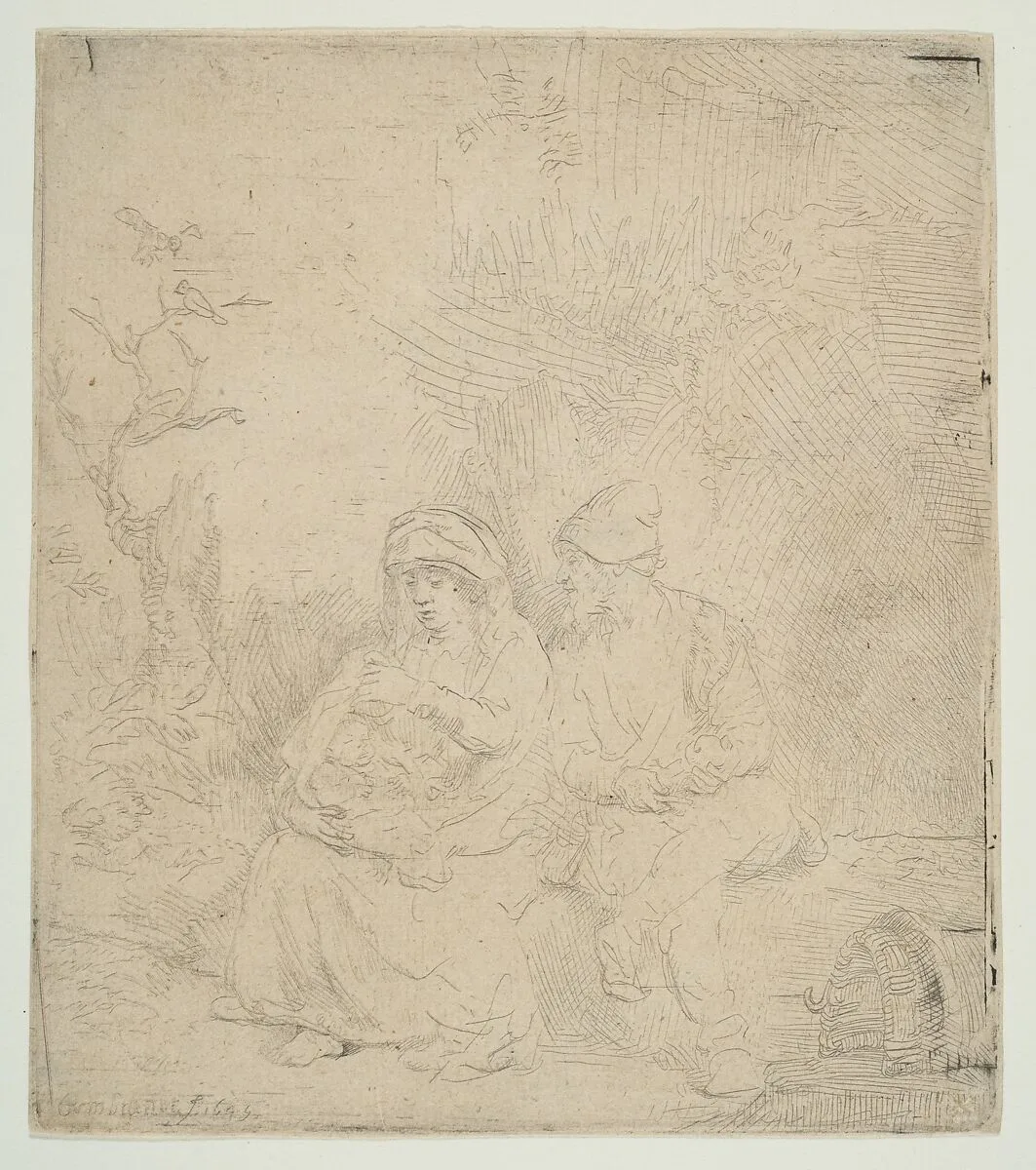 The Rest on the Flight into Egypt; lightly etched — Rembrandt (Rembrandt van Rijn)