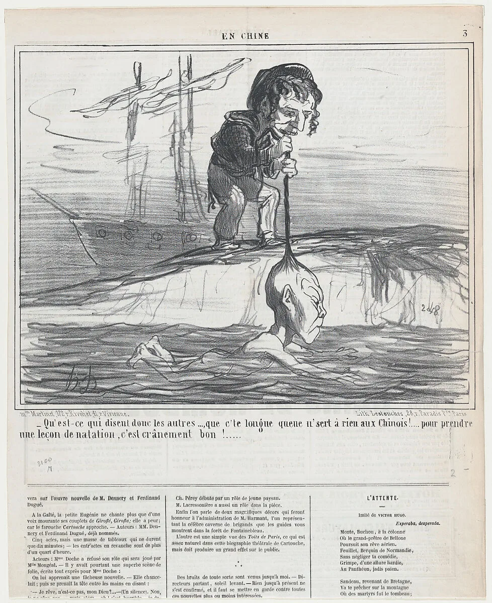 Qu-est-ce qui disent donc les autres..., from En Chine, published in Le Charivari, December 20, 1858 — Aaron Martinet|Honoré Daumier|Destouches