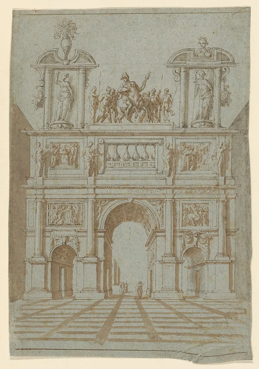 Design for a Triumphal Arch in Perspectival Rendering — Anonymous, British, 17th century|Inigo Jones