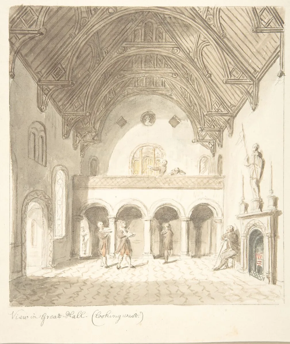 Lea Castle, Worcestershire, View in the Great Hall, Looking West — John Carter