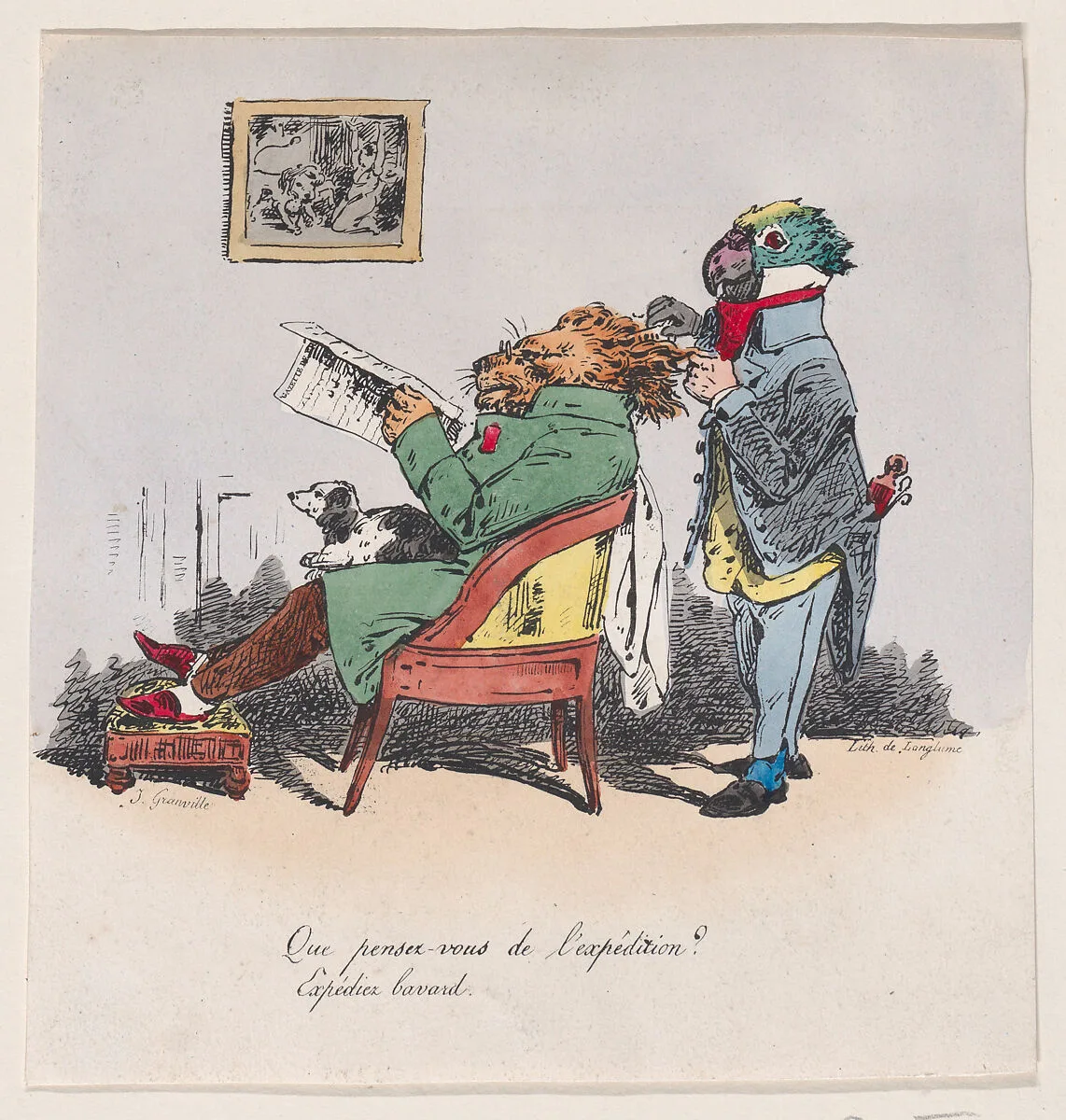 "What do you think of the expedition?" from Metamorphoses of the Day — J. J. Grandville|Langlumé