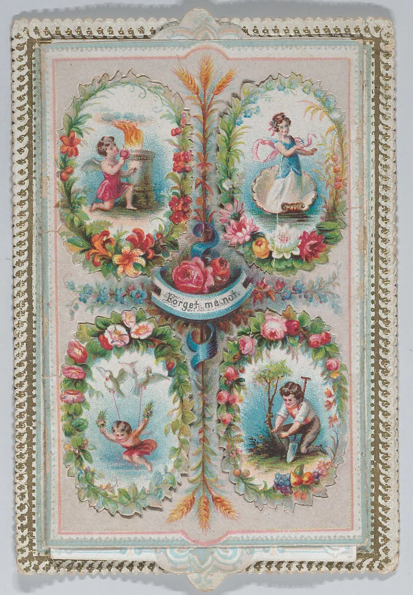 Valentine - Mechanical, four ovals, flaps, images — Anonymous, German, 19th century