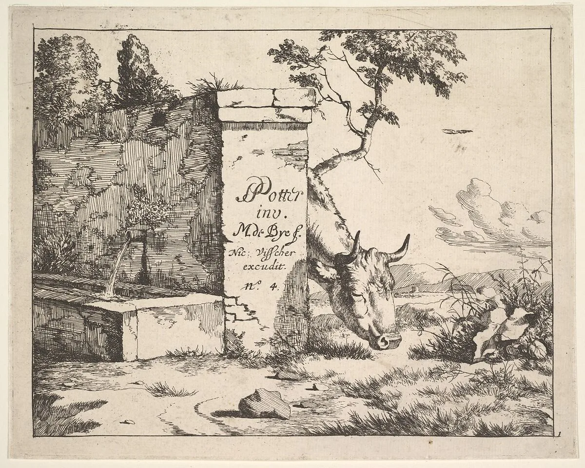 Title page for "Diverses vaches et boeufs" after Paulus Potter — Marcus de Bye|Paulus Potter|Nicolas Visscher I