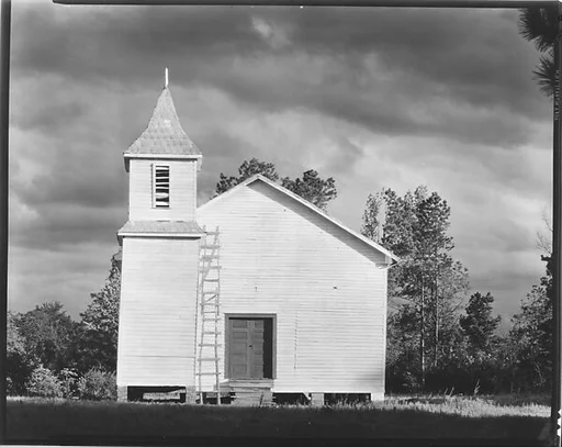 [Wooden Church with Adjacent Belltower and Ladder on Façade, Southeastern United States]