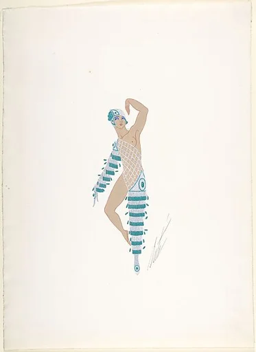 Costume Design with Green and White Beads and Lattice Work Torso for "Prince Amoureux," George White's Schandals, New York