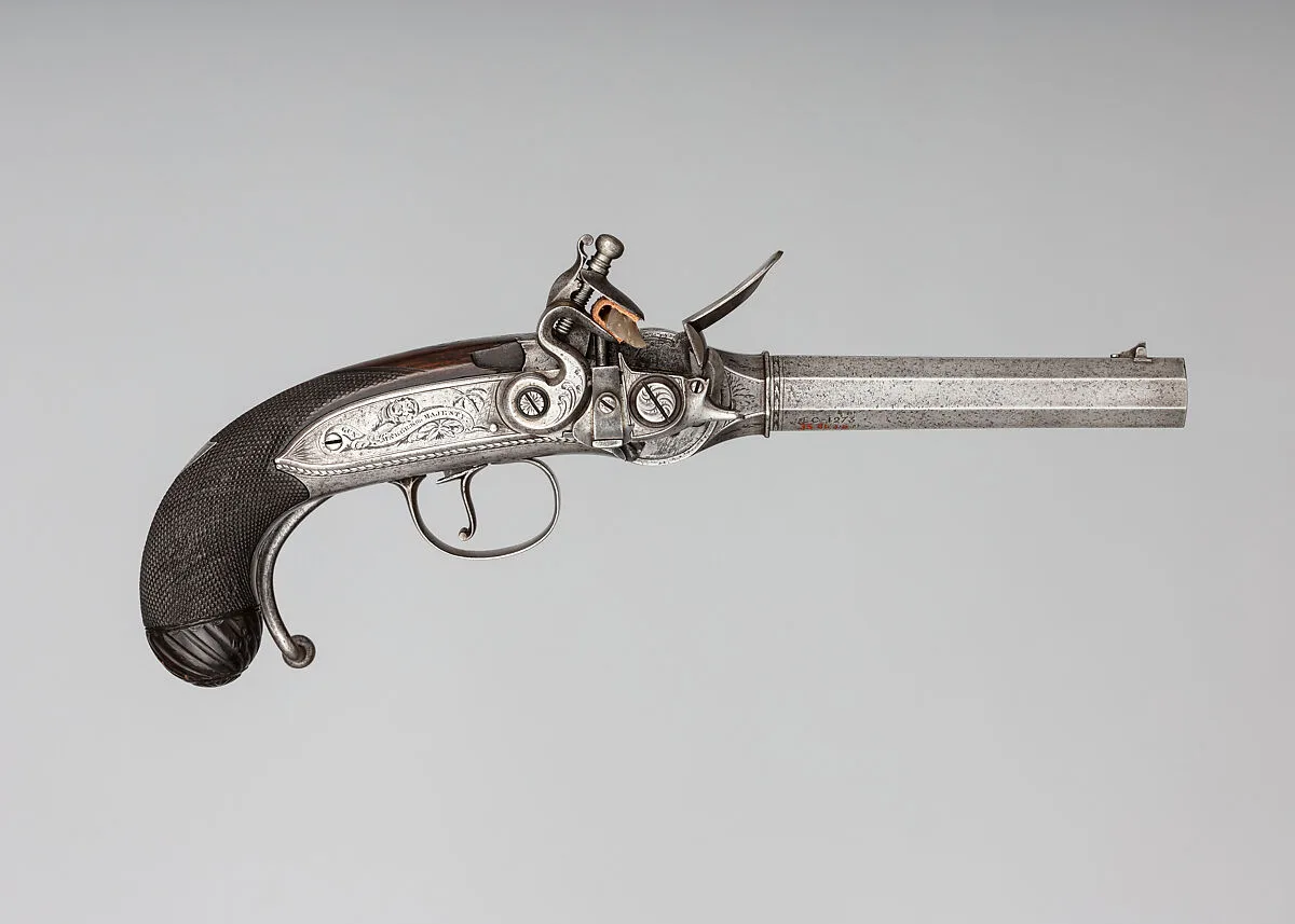 Flintlock Repeating Pistol with Lorenzoni Action, Bearing the Crests of Vice Admiral Horatio Nelson (1758–1805), with Case and Accessories — Harvey Walklate Mortimer