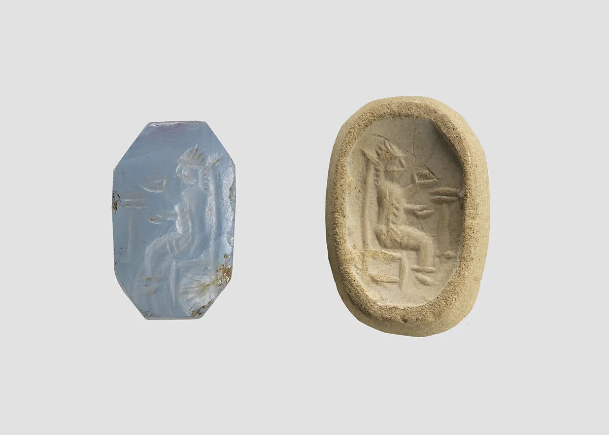 Stamp seal (octagonal pyramid) with deity (?) — Unknown