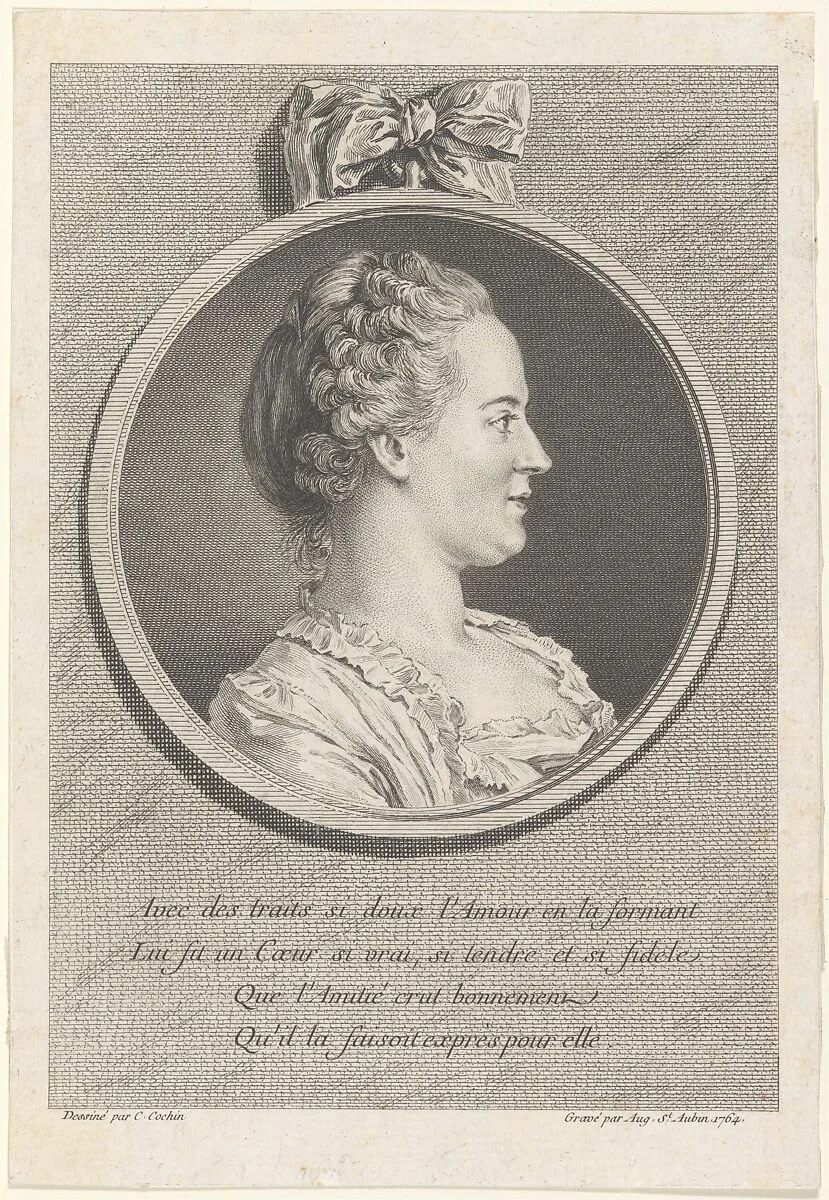 Portrait of Madame de Pompadour (Madame Le Normant d'Estiolles) — Augustin de Saint-Aubin|Charles Nicolas Cochin II
