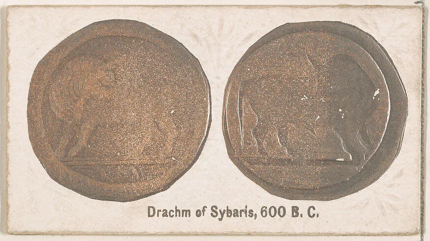 Drachm of Sybaris, 600 B.C., from the Ancient Coins series (N180) issued by Wm. S. Kimball & Co. — William S. Kimball & Company
