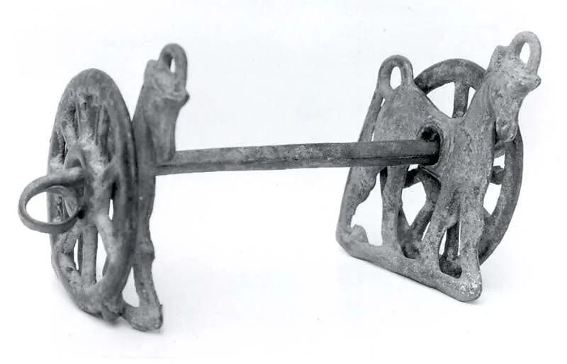 Horse bit with cheekpieces in form of a horse and wheel — Unknown