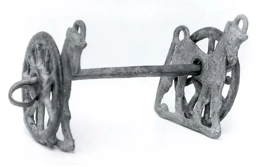 Horse bit with cheekpieces in form of a horse and wheel