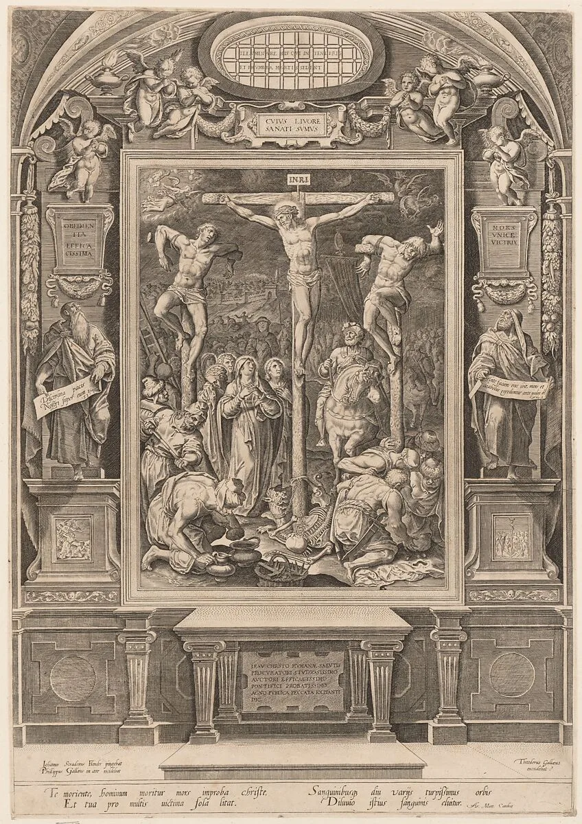 Christ on the Cross between Two Thieves — Philips Galle|Jan van der Straet, called Stradanus