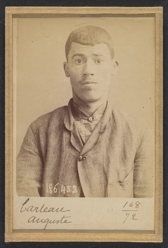 Carteau. Auguste. 23 ans, né à St-Florent (Cher). Verrier. Anarchiste. 1/5/92.