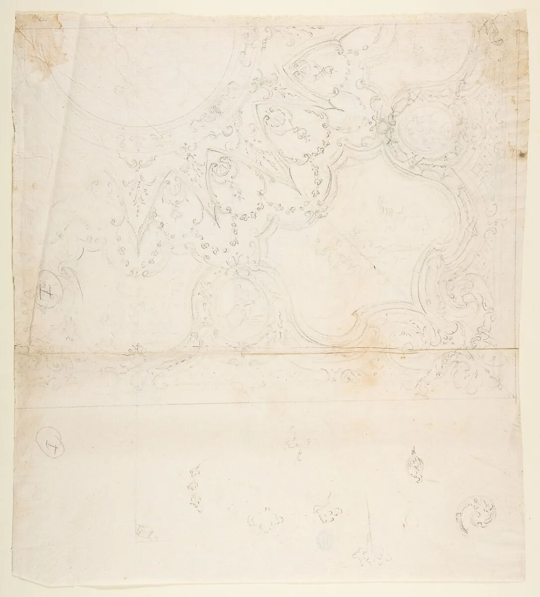 Design for One Quarter of a Ceiling with a Medaillons at the Center (recto); Design for a Quarter of a Ceiling with a Medaillon at the Corner and a Medaillon at the Center (verso) — Leonardo Marini