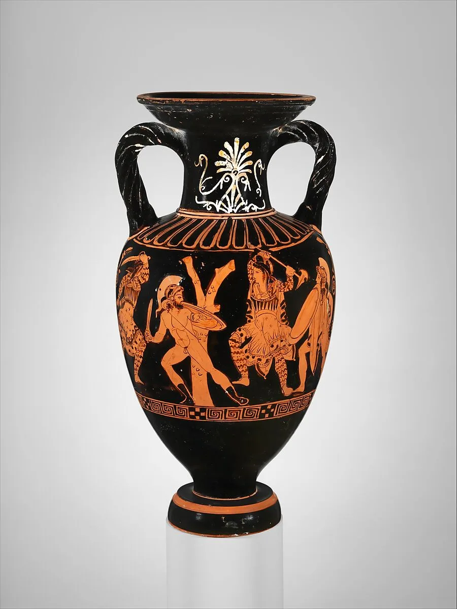 Terracotta neck-amphora (jar) with twisted handles — Suessula Painter