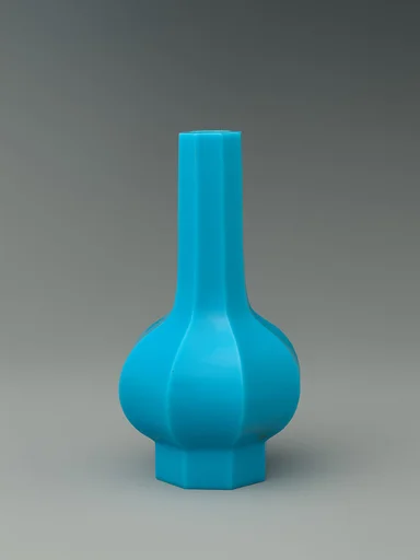 清乾隆  湖藍料玻璃八稜瓶|Octagonal-fluted vase