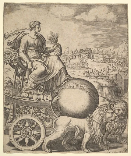Cybele in her chariot drawn by two lions